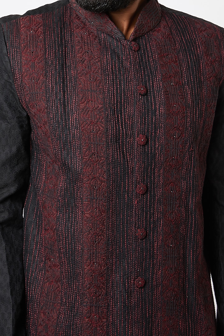 Black Embroidered Achkan Jacket Set by Lalit Jalan at Pernia's Pop Up Shop