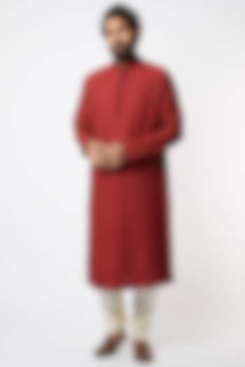 Maroon Cotton Silk Kurta Set by Lalit Jalan