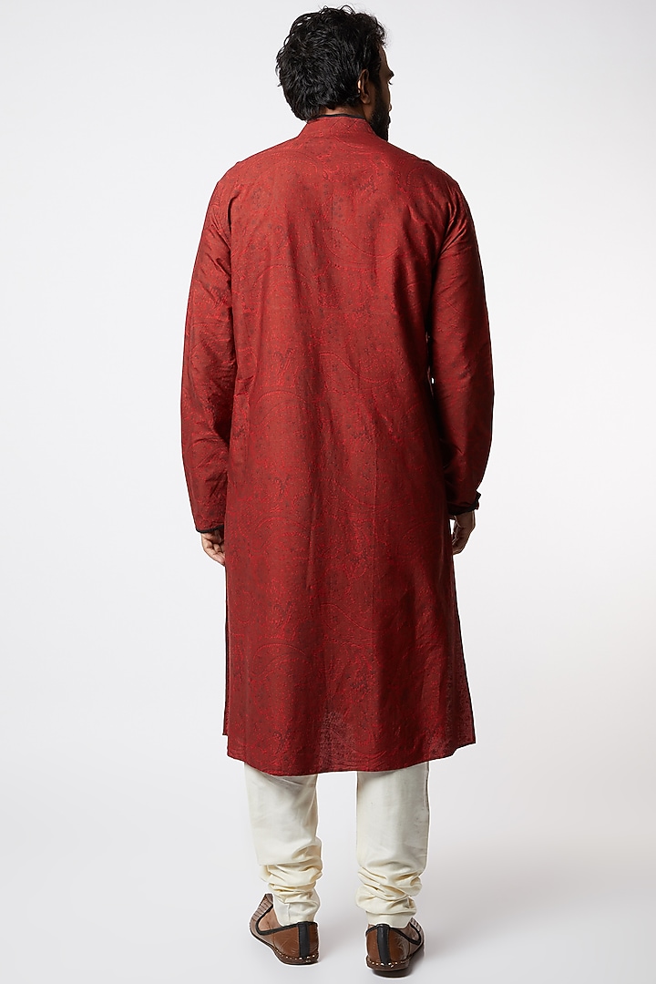 Maroon Cotton Silk Kurta Set by Lalit Jalan at Pernia's Pop Up Shop
