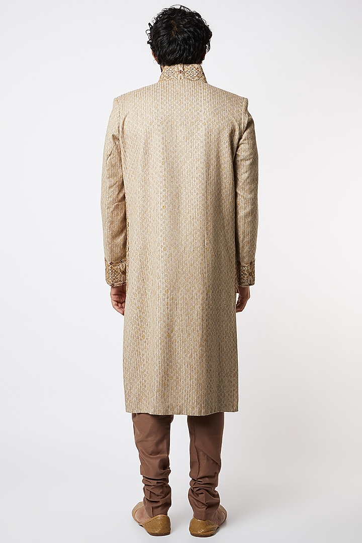 Beige Embroidered Achkan Jacket Set by Lalit Jalan at Pernia's Pop Up Shop