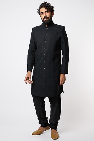 Black Embroidered Achkan Jacket Set by Lalit Jalan