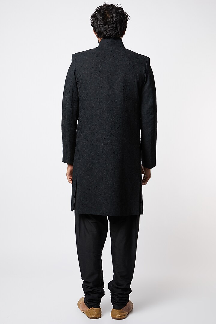 Black Embroidered Achkan Jacket Set by Lalit Jalan at Pernia's Pop Up Shop