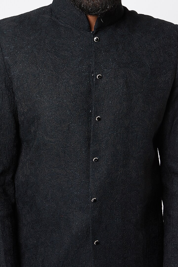 Black Embroidered Achkan Jacket Set by Lalit Jalan at Pernia's Pop Up Shop