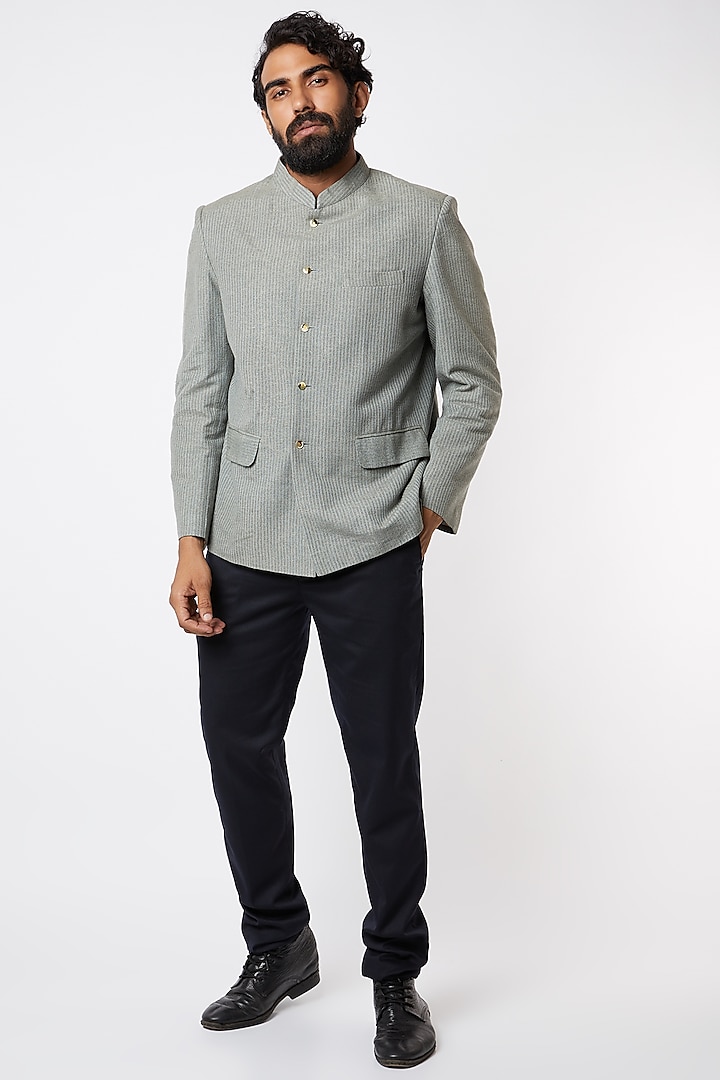 Grey Handloom Prince Coat by Lalit Jalan