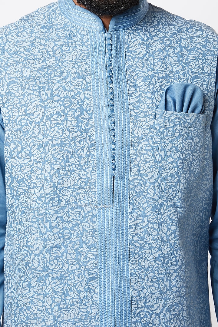 Light Blue Kurta Set With Bundi Jacket by Lalit Jalan at Pernia's Pop Up Shop