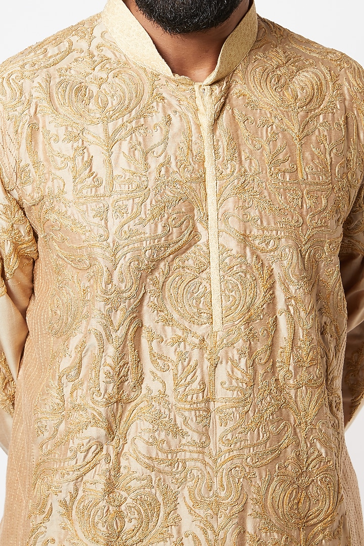Beige Embroidered Kurta Set by Lalit Jalan at Pernia's Pop Up Shop