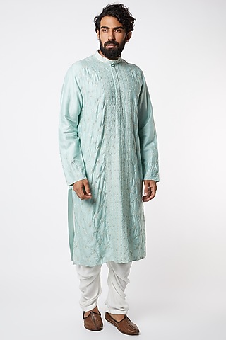 Powder Blue Embroidered Kurta Set by Lalit Jalan