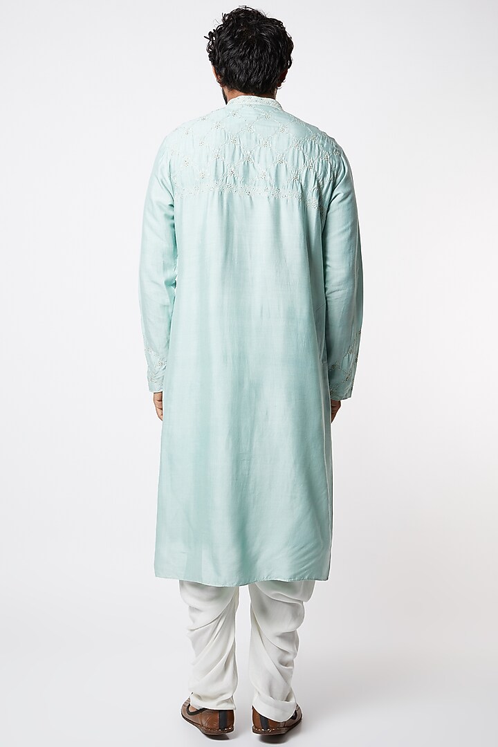 Powder Blue Embroidered Kurta Set by Lalit Jalan at Pernia's Pop Up Shop