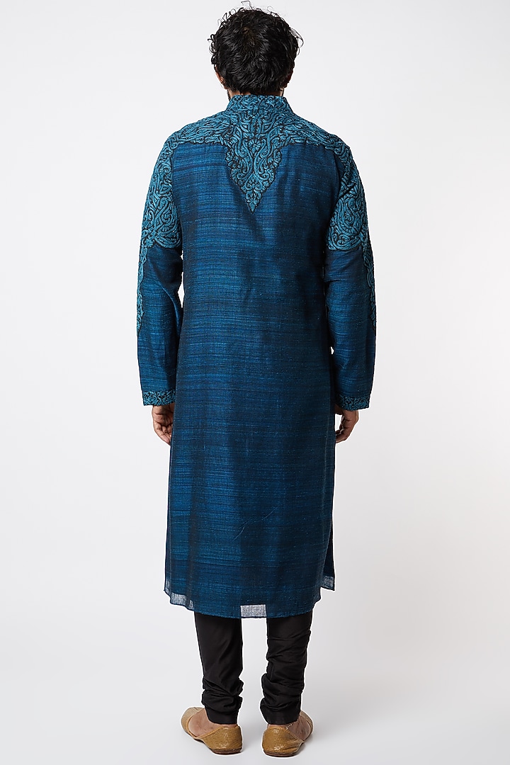 Blue Embroidered Kurta Set by Lalit Jalan at Pernia's Pop Up Shop