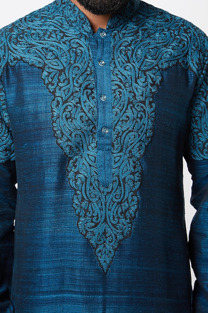 Blue Embroidered Kurta Set by Lalit Jalan at Pernia's Pop Up Shop