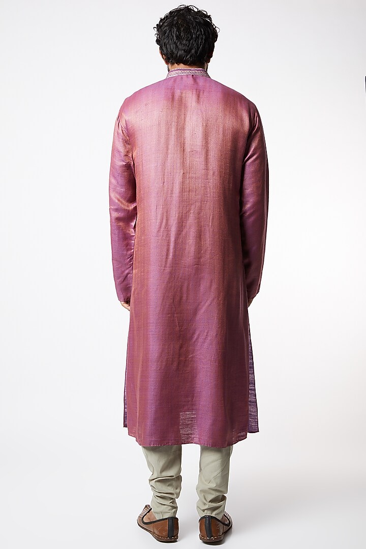 Onion Pink Hand Embroidered Kurta Set by Lalit Jalan at Pernia's Pop Up Shop