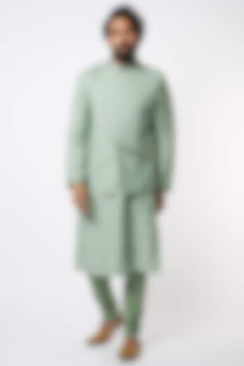 Green Kurta Set With Bundi Jacket by Lalit Jalan