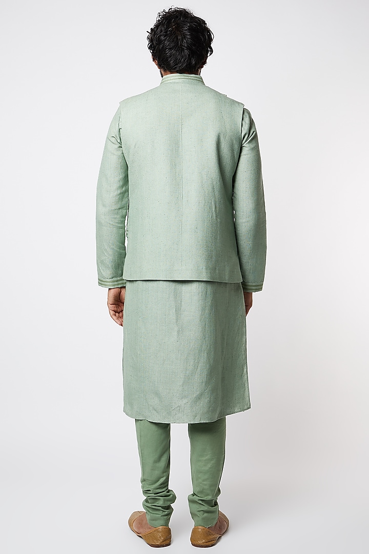 Green Kurta Set With Bundi Jacket by Lalit Jalan at Pernia's Pop Up Shop