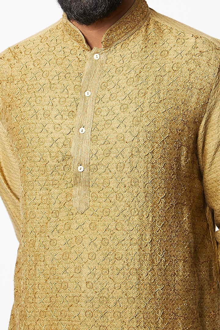 Beige Hand Embroidered Kurta Set by Lalit Jalan at Pernia's Pop Up Shop