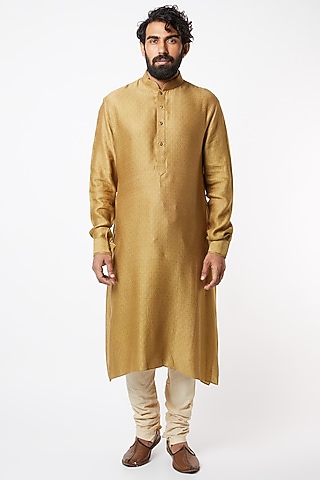 Beige Jacquard Kurta Set by Lalit Jalan