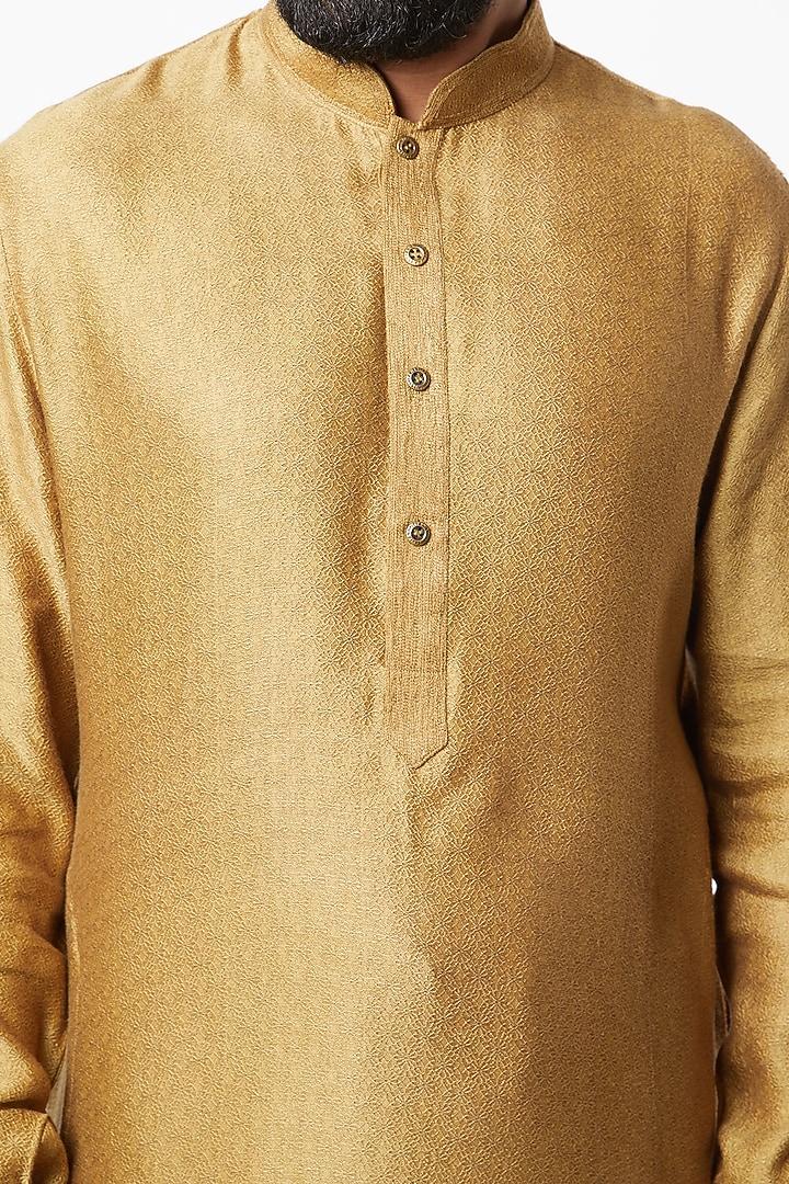 Beige Jacquard Kurta Set by Lalit Jalan at Pernia's Pop Up Shop