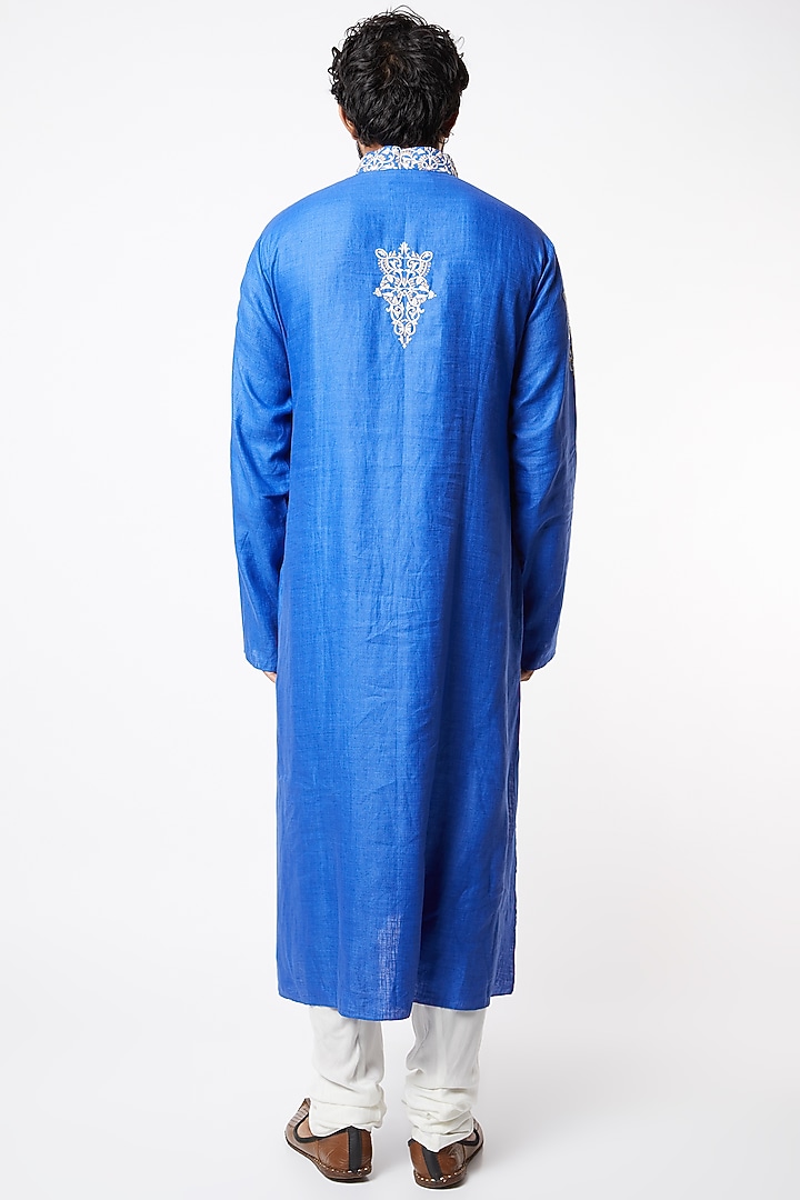 Royal Blue Hand Embroidered Kurta Set by Lalit Jalan at Pernia's Pop Up Shop