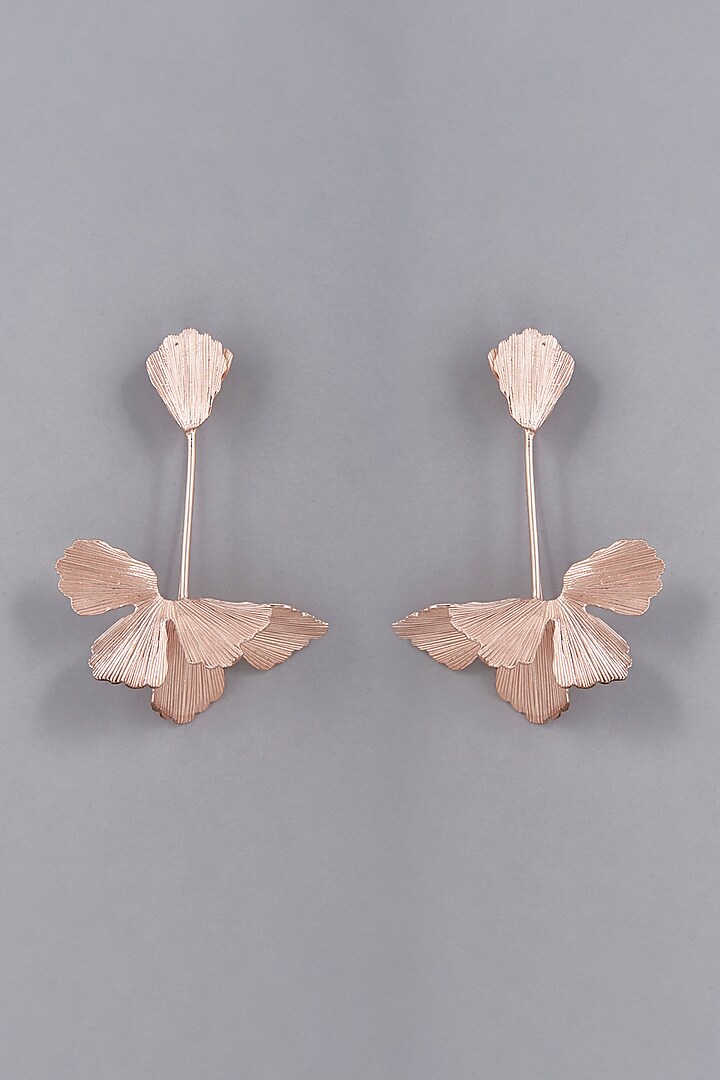 Rose Gold Finish Floral Earrings by LA MAISON UNFOLD