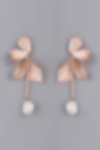 Rose Gold Finish Pearl Earrings by LA MAISON UNFOLD