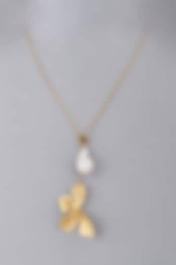 Gold Finish Pearl Necklace by LA MAISON UNFOLD