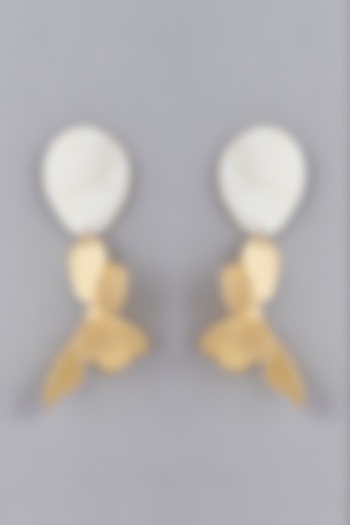 Gold Finish Pearl Earrings by LA MAISON UNFOLD