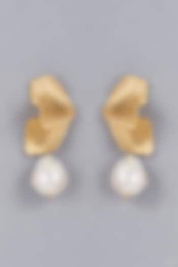 Gold Finish Floral Pearl Earrings by LA MAISON UNFOLD
