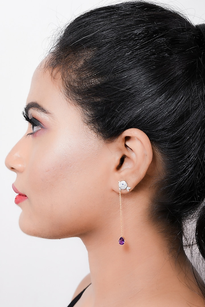 Two-Tone Finish Round Shaped Amethyst Purple Diamond Dangler Earrings by La marque M at Pernia's Pop Up Shop