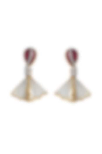 14kt Two-Tone Finish Leafy Gold Dangler Earrings by La marque M