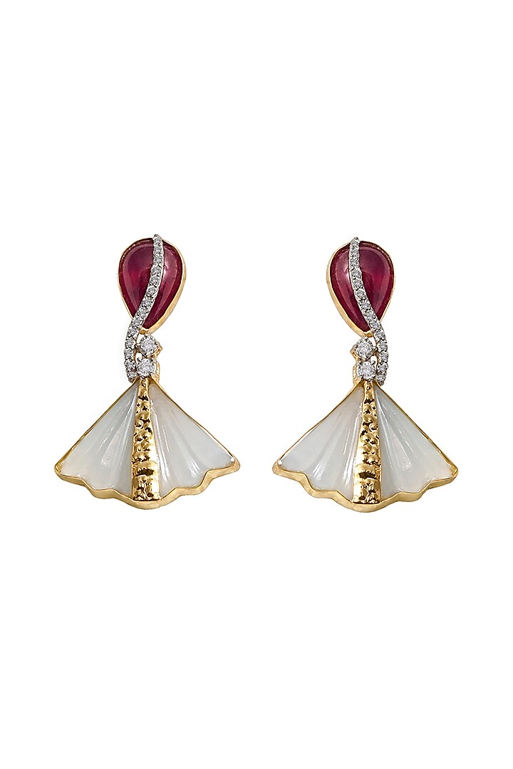 14kt Two-Tone Finish Leafy Gold Dangler Earrings by La marque M