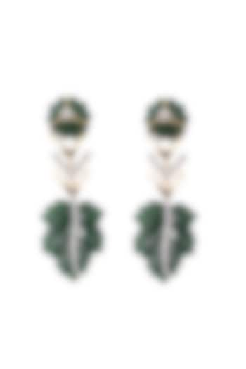 14kt Two-Tone Finish Leaf Diamond Dangler Earrings by La marque M
