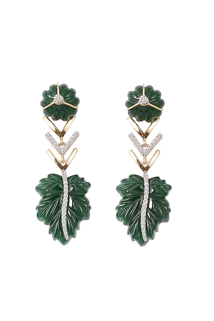 14kt Two-Tone Finish Leaf Diamond Dangler Earrings by La marque M