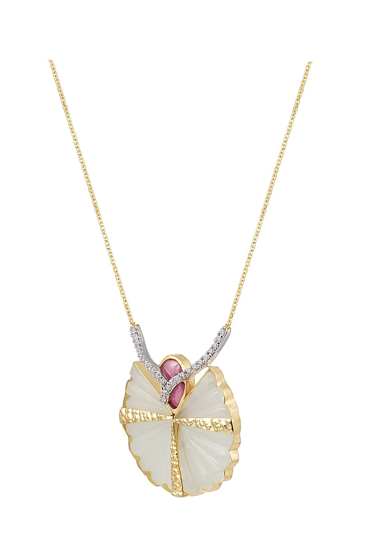 14kt Two-Tone Finish Diamond White Pendant Necklace by La marque M