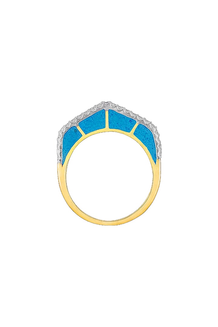 14kt Two-Tone Finish Blue Diamond Ring by La marque M