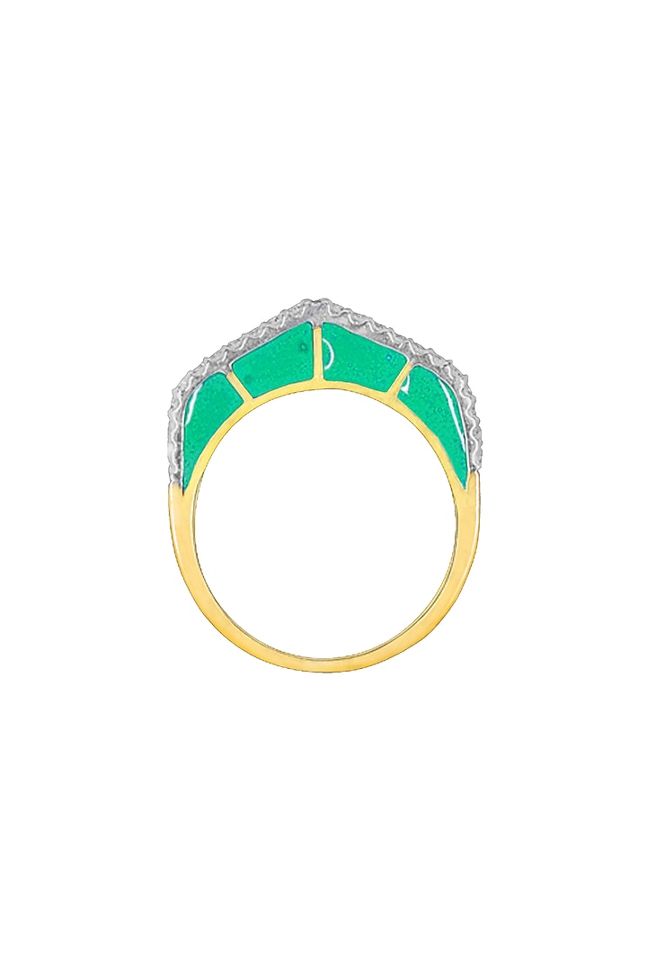 14kt Two-Tone Finish Green Diamond Ring by La marque M