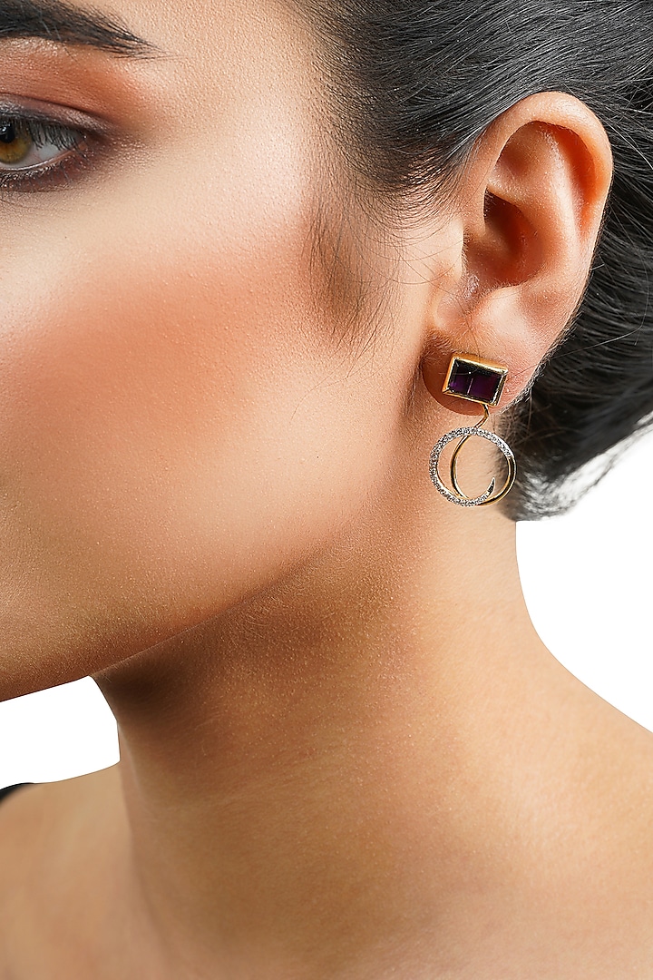 14kt Two-Tone Finish Diamond Hoop Earrings by La marque M