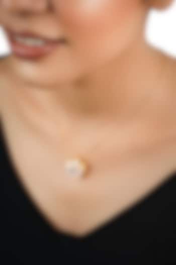 14kt Two-Tone Finish Rose Quartz & Diamond Pendant Necklace by La marque M