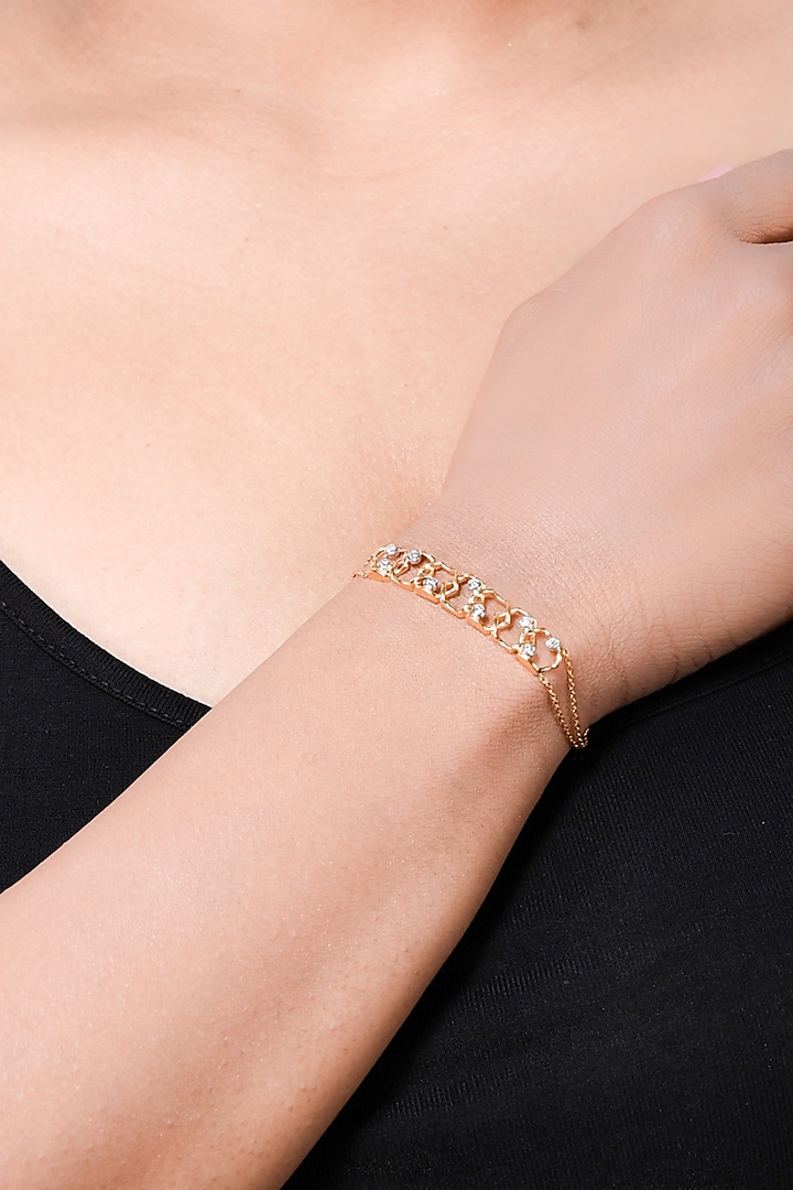 Two-Tone Finish Diamond Charm Bracelet by La marque M