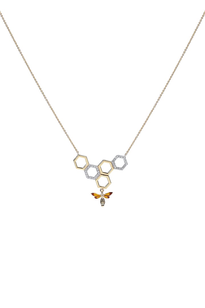 Two-Tone Finish Diamond Pendant Necklace by La marque M