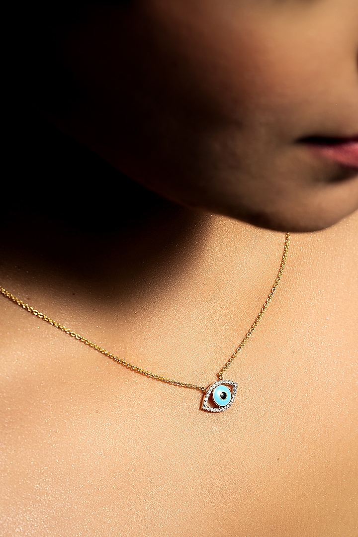 Two-Tone Finish Diamond Evil Eye Pendant Necklace by La marque M
