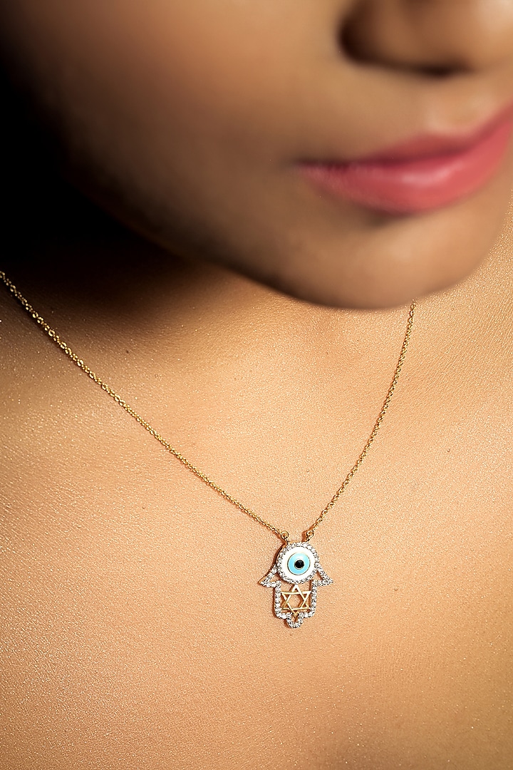 Two-Tone Finish Diamond Evil Eye Pendant Necklace by La marque M