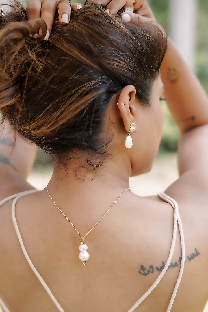 14kt Gold Finish Pearl Snowman Pendant Necklace by La marque M at Pernia's Pop Up Shop