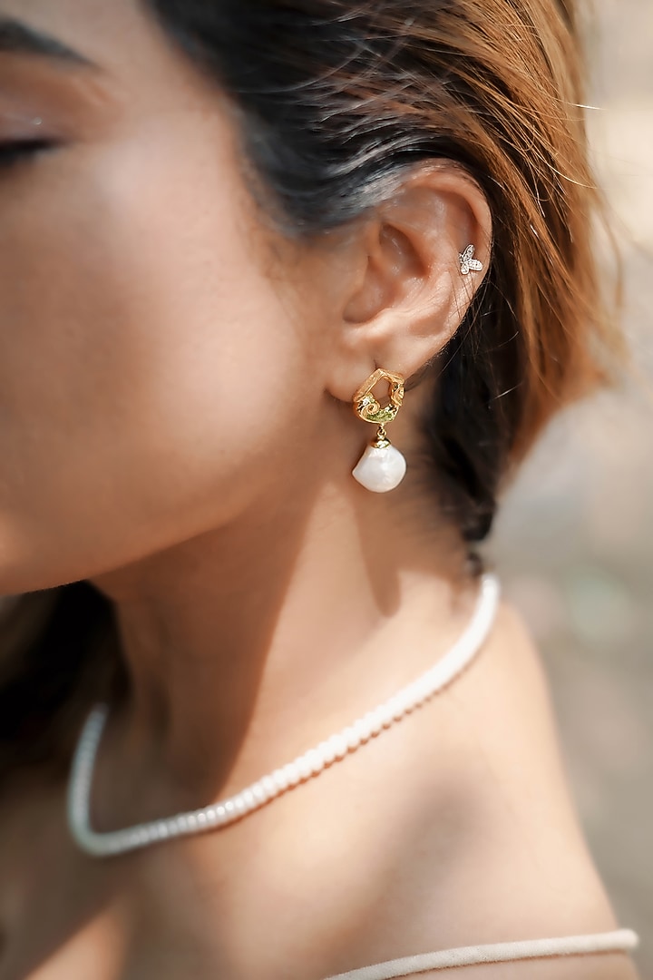 14kt Gold Finish Pearl Stud Earrings by La marque M at Pernia's Pop Up Shop