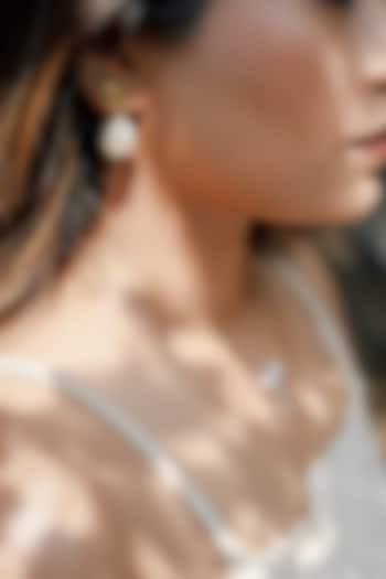 14kt Gold Finish Pearl & Diamond Stud Earrings by La marque M at Pernia's Pop Up Shop