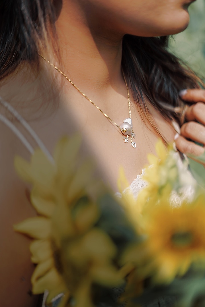 14kt Two-Tone Finish Diamond & Pearl Pendant Necklace by La marque M at Pernia's Pop Up Shop