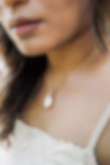 14kt Two-Tone Finish Diamond & Pearl Engraved Pendant Necklace by La marque M at Pernia's Pop Up Shop