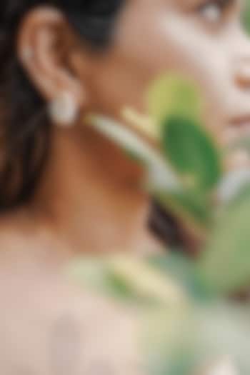 14kt Two-Tone Finish Pearl & Diamond Stud Earrings by La marque M at Pernia's Pop Up Shop