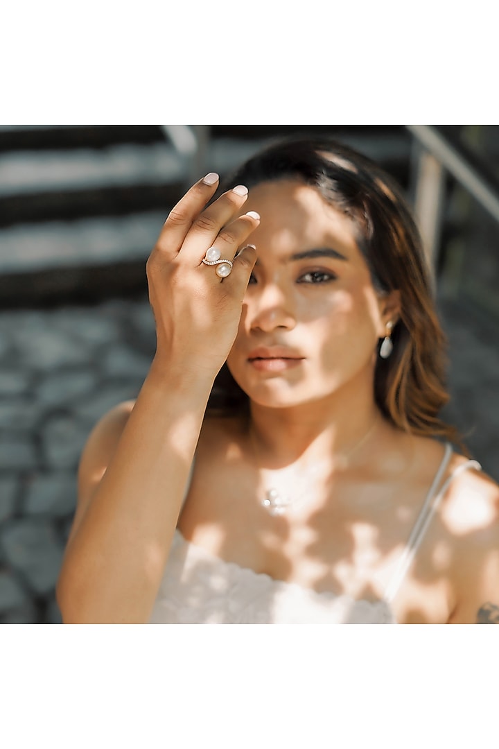 14kt Two-Tone Finish Diamond & Pearl Ring by La marque M at Pernia's Pop Up Shop