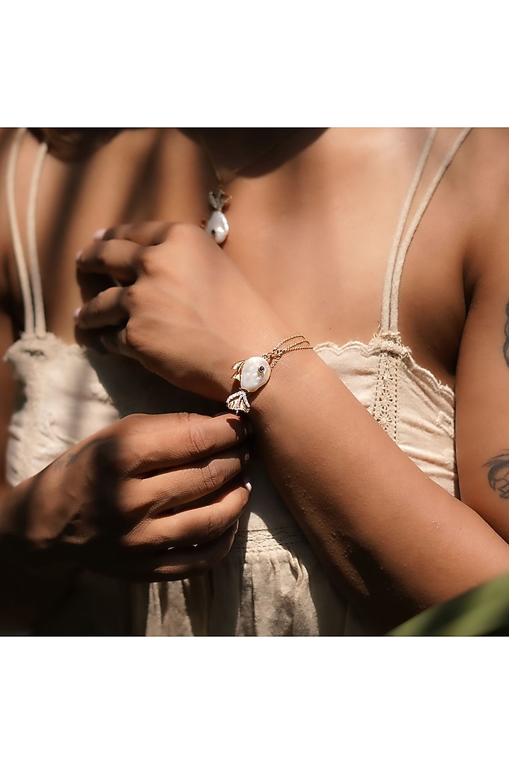 14kt Two-Tone Finish Pearl & Diamond Bracelet by La marque M at Pernia's Pop Up Shop