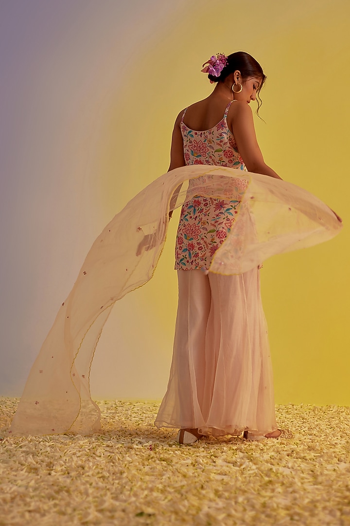 Light Pink Pure Organza Hand Embellished Party Wear Sharara Set by Label Mansi Nagdev at Pernia's Pop Up Shop