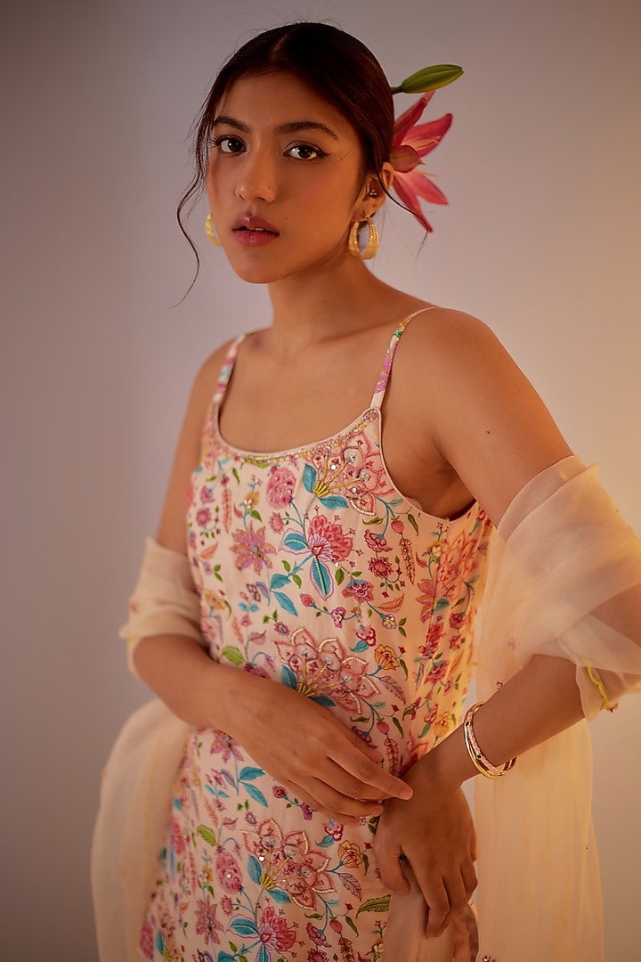Light Pink Pure Organza Hand Embellished Party Wear Sharara Set by Label Mansi Nagdev at Pernia's Pop Up Shop